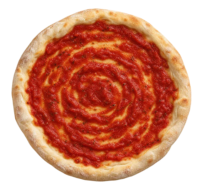 Massa de pizza aberta, só com molho de tomate