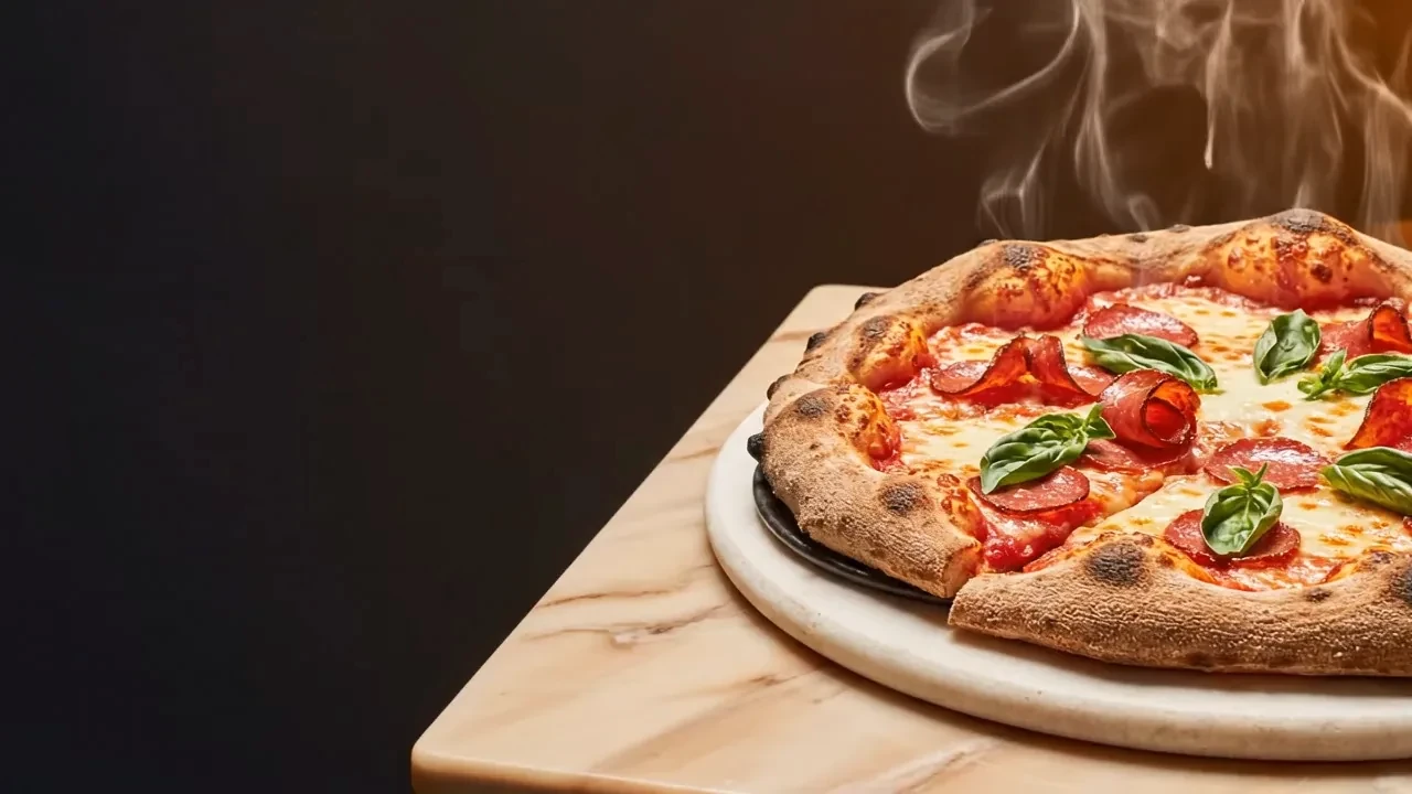 Fatia de pizza saindo com o queijo esticando